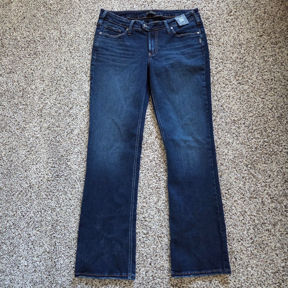 Silver Jeans Tuesday Universal Fit Low Rise Slim Boot Sz 34x31 Dark Wash NWT